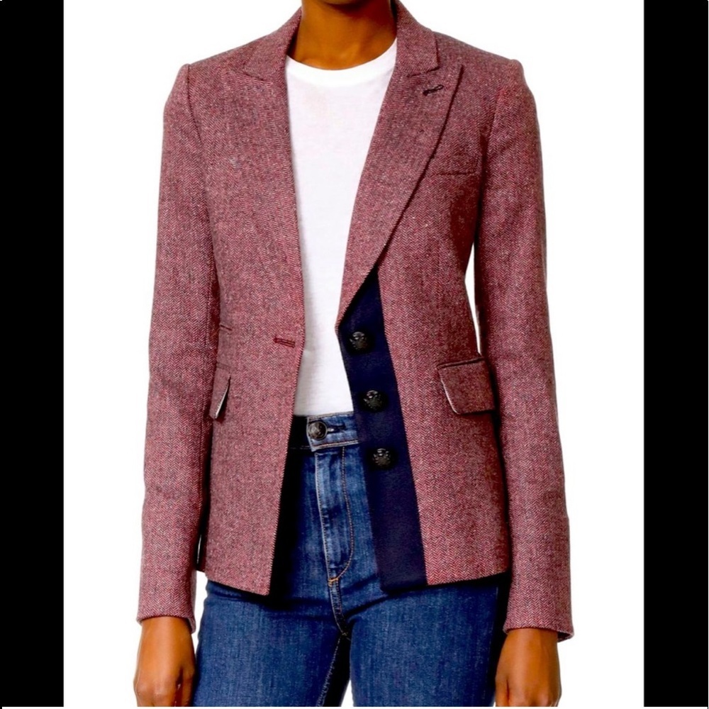 Veronica Beard Sterling Placket Herringbone Tailored Jacket Size 0